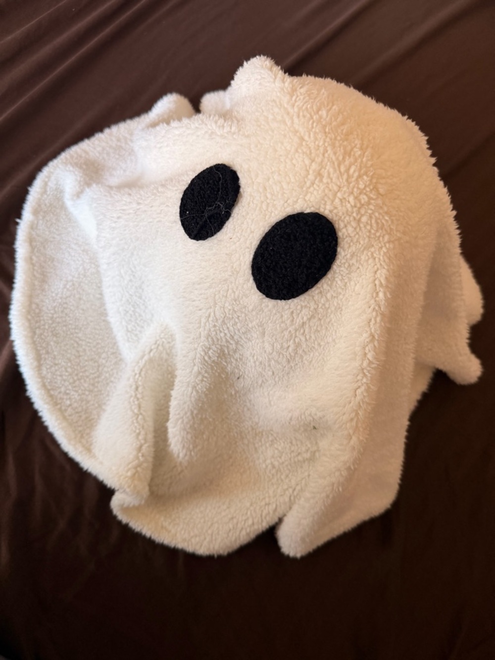 Plush Ghost Sherpa Hood with Black Eyes - White